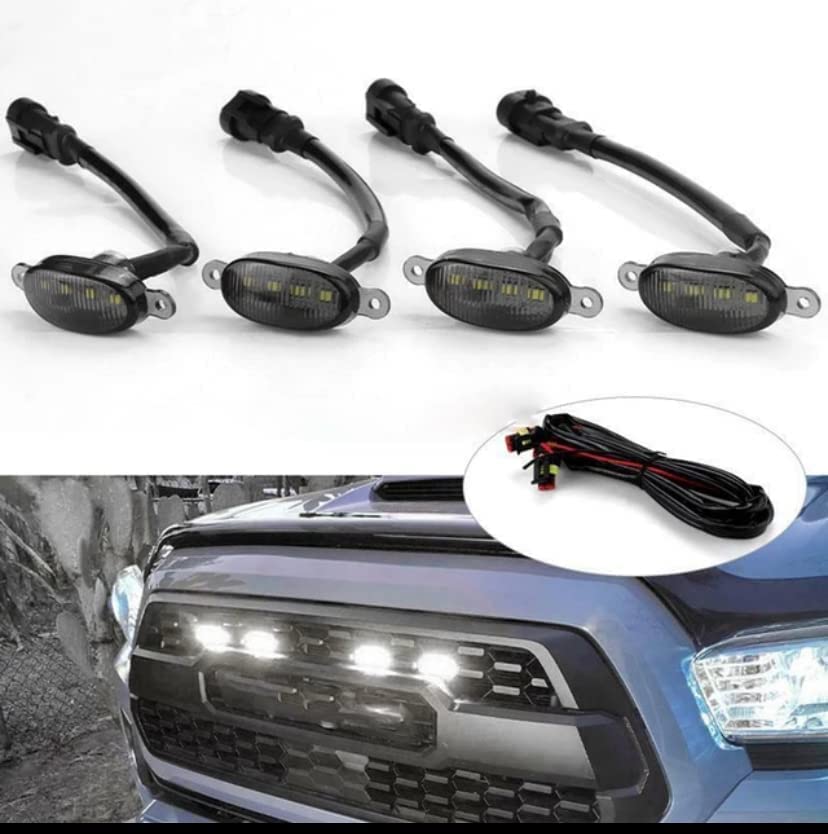 YOURKARTS.COM 4 Pieces Smoked LED Lens Front Grille Running Light universal for car