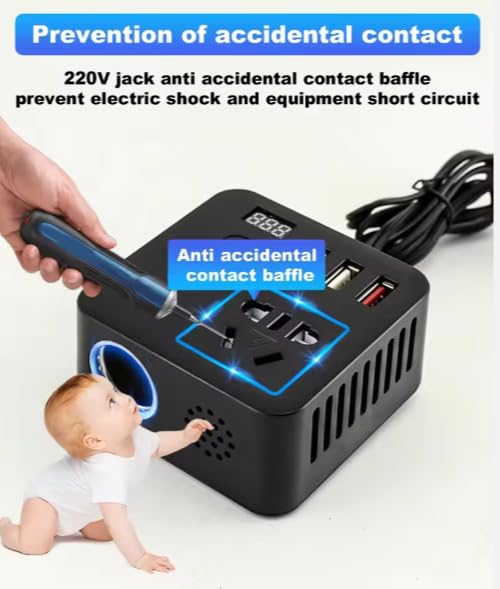 YOURKARTS.COM 200W Car Power Inverter 12V DC to 220V AC Converter with 3 USB Ports|6.2A Max|1 Type-C Fast Charging Port | Car Laptop Charger Power Adapter for Mobile|Gadgets LCD Display