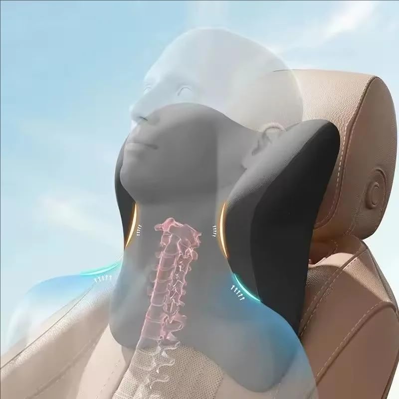 YOURKARTS.COM Memory Foam Car Neck Pillow | Ergonomic Cervical Support Cushion for Car Seat | Headrest Neck Rest for Long Drives | Comfortable Travel Pillow for Pain Relief & Posture Support