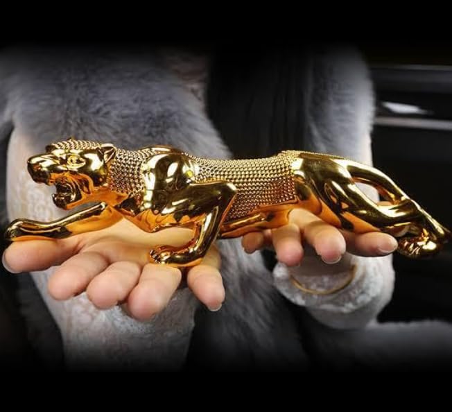Realistic Luxury Golden Leopard | Jaguar Showpiece for Car & Home Decor Gold)