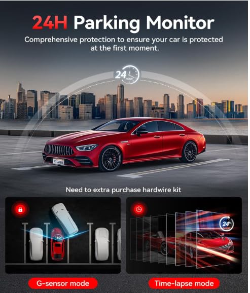 YOURKARTS.COM T800 Touch Screen Triple Camera 4K Dual Dash Cam WiFi, ADAS, G-Sensor, Parking Monitor, Loop Recording, 170° Wide-Angle Lens – Fron,Cabin and Rear Cameras | 18 Months Warranty