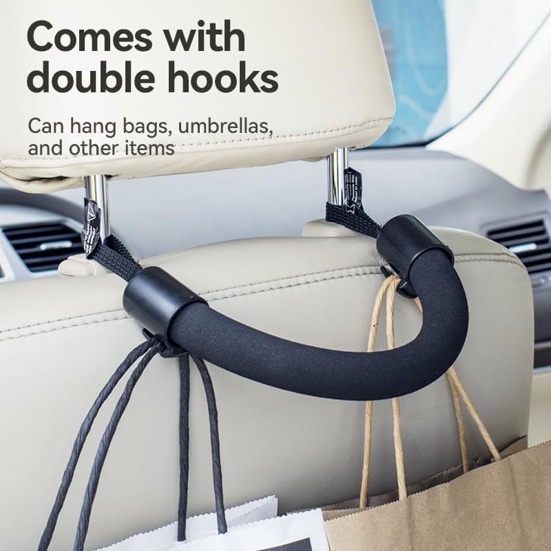 YOURKARTS.COM Car Back Seat Safety Support Handle | Headrest Mounted Grip Bar for Elderly, Kids & Passengers | Anti-Slip Soft Foam Assist Handle for Easy Entry & Exit
