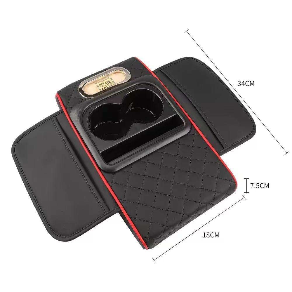 Car Armrest Cushion Pad Phone Slot with Cup Holder, Center Console Pad Multipurpose Universal Fit for Cars