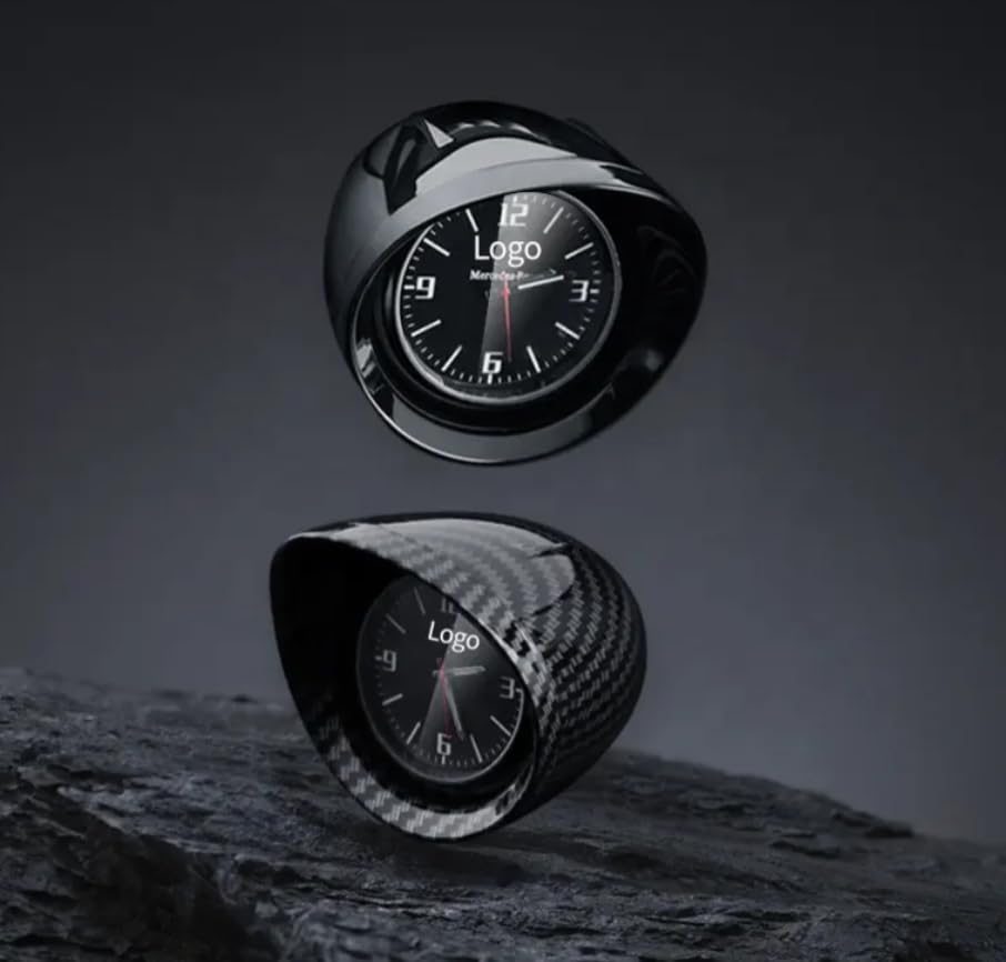 Mini Analog Car Dashboard Clock with Carbon Fiber Design (Black)