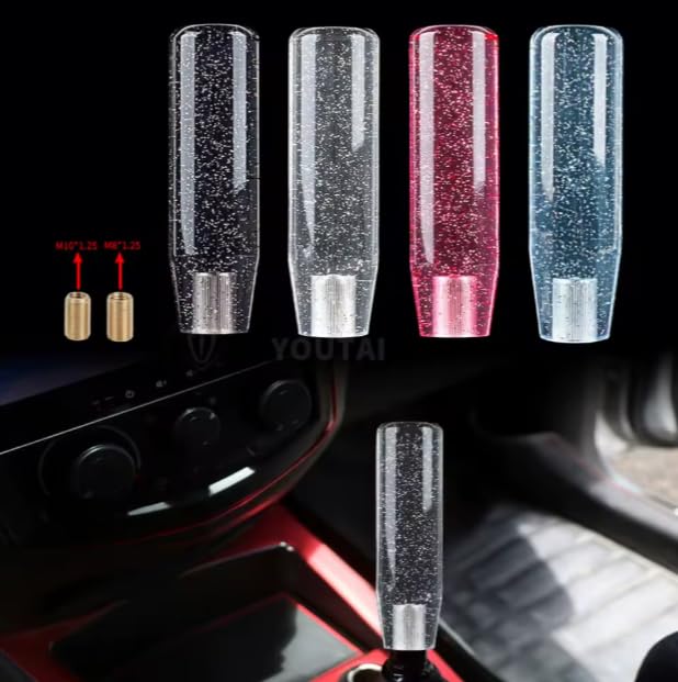 YOURKARTS Gear Shift Knob Crystal Sparkle Styling 15CM & 10CM Sporty Handle Universal Gear Head for Manual Automatic Cars | Sleek Transparent Design with Shimmer Effect (Purple, 10cm)