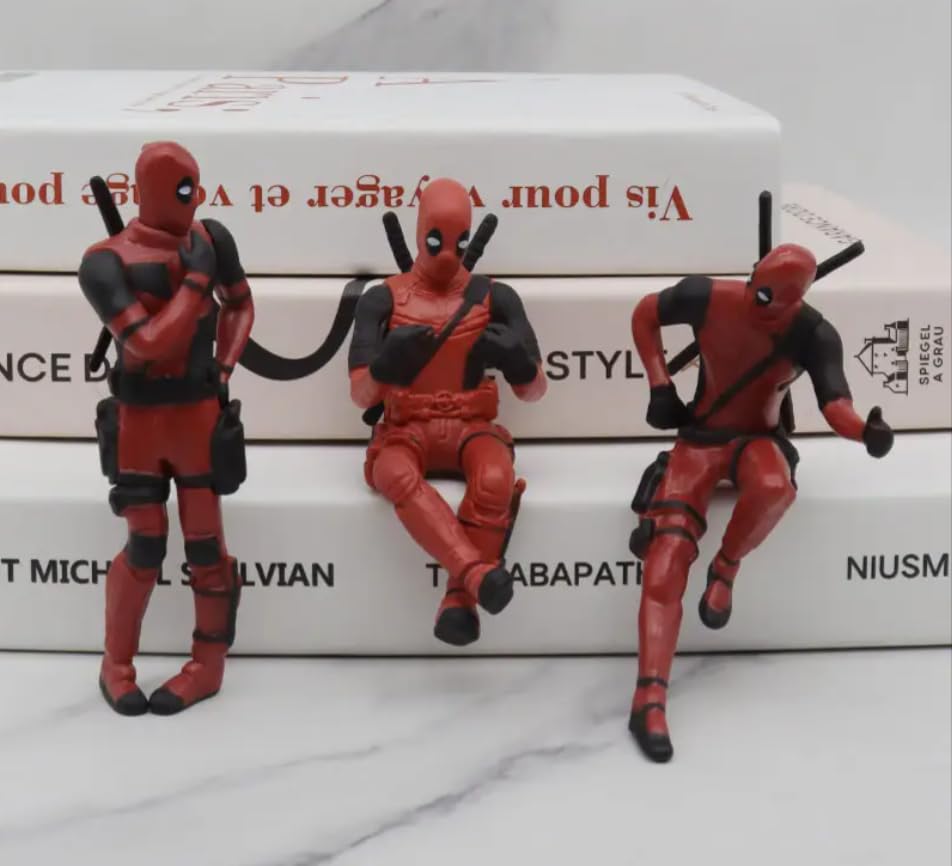 Yourkarts Dead Pool Action Figure PVC Model Movable Joint Set of 3 for Office Desk, Home Décor, Unique Decoration for Car Interiors