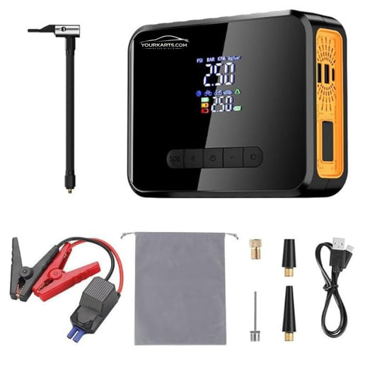 2-in-1 Car Jump Starter & Tyre Inflator- 8000mAh Emergency Power Bank, Dual USB Charging
