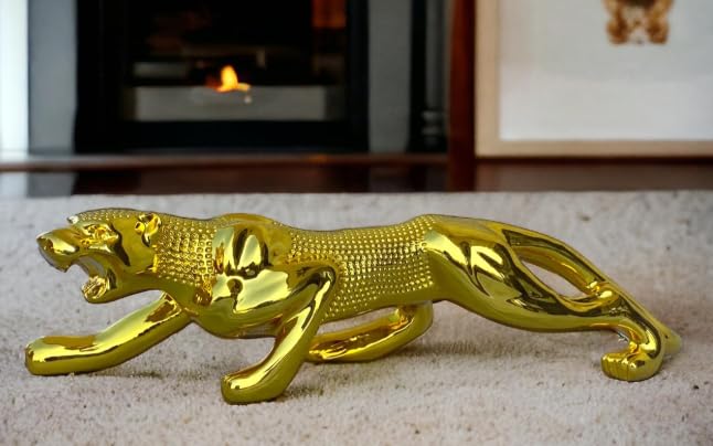 Realistic Luxury Golden Leopard | Jaguar Showpiece for Car & Home Decor Gold)