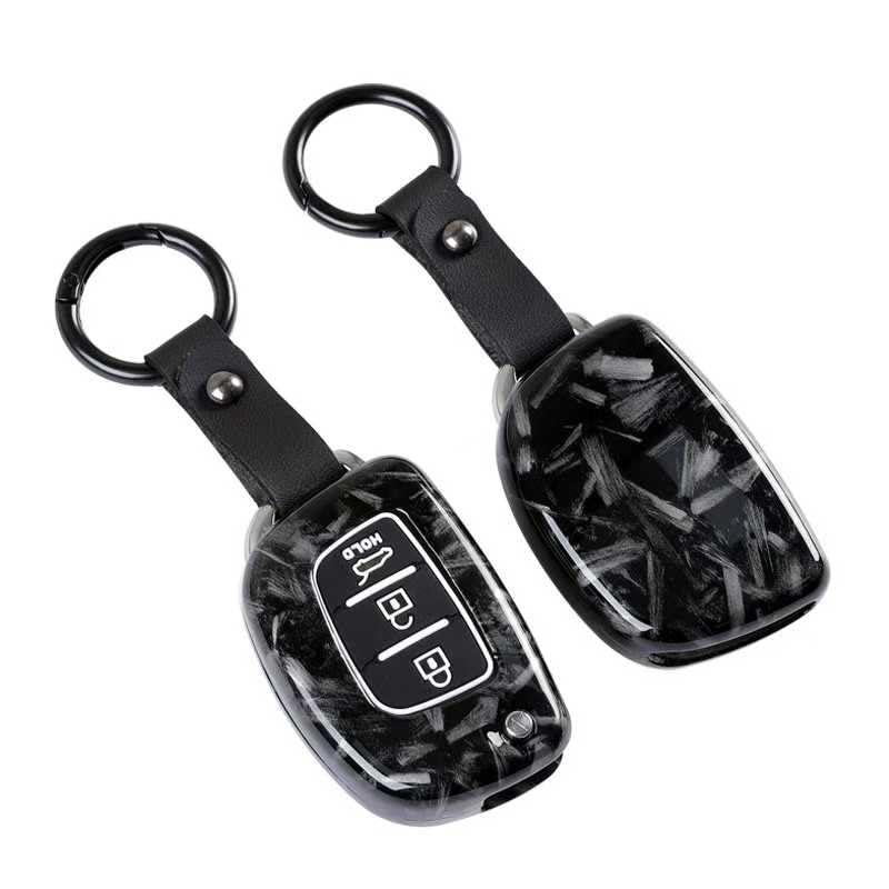 YOURKARTS.COM Car Key Cover Premium Carbon A+ Design – Compatible with Hyundai Grand i10 NIOS, Venue, i20, Aura, Creta 3 Button Smart Keycover with Keychain Flip Key Shell Case Holder Protector