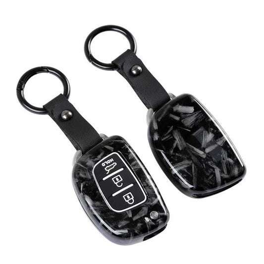 YOURKARTS.COM Car Key Cover Premium Carbon A+ Design – Compatible with Hyundai Grand i10 NIOS, Venue, i20, Aura, Creta 3 Button Smart Keycover with Keychain Flip Key Shell Case Holder Protector