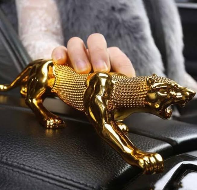 Realistic Luxury Golden Leopard | Jaguar Showpiece for Car & Home