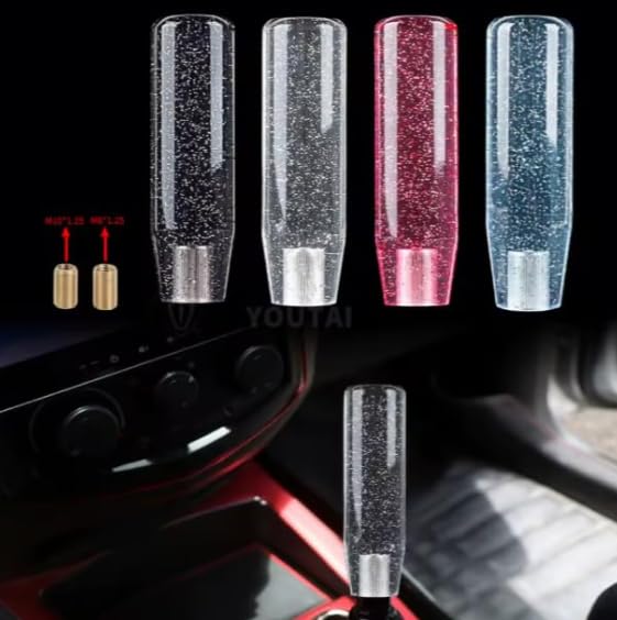 YOURKARTS Gear Shift Knob Crystal Sparkle Styling 15CM & 10CM Sporty Handle Universal Gear Head for Manual Automatic Cars | Sleek Transparent Design with Shimmer Effect (Green, 15cm)