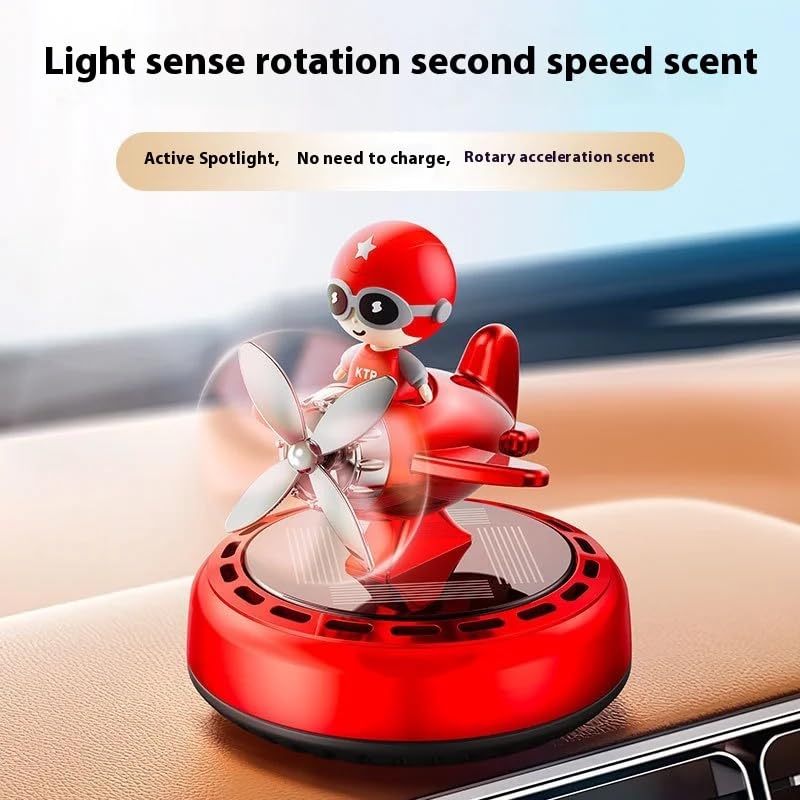 YOURKARTS.COM Solar Powered Car Perfume Diffuser/Dispenser different Car dashboard Aeroplane Solar models, Auto Rotation Fan with Perfume liquid & Organic Fragrance (Aeroplane with Pilot)