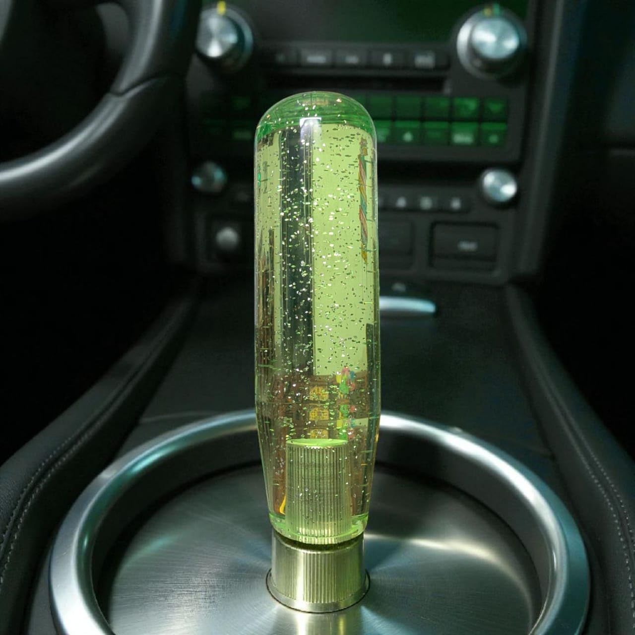 YOURKARTS Gear Shift Knob Crystal Sparkle Styling 15CM & 10CM Sporty Handle Universal Gear Head for Manual Automatic Cars | Sleek Transparent Design with Shimmer Effect (Green, 15cm)