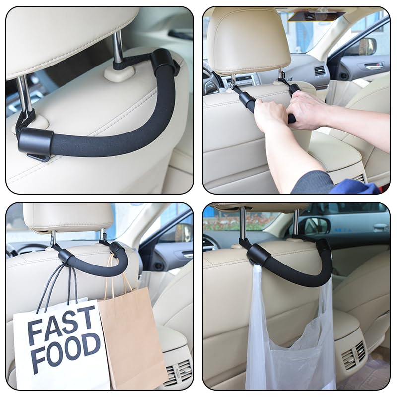 YOURKARTS.COM Car Back Seat Safety Support Handle | Headrest Mounted Grip Bar for Elderly, Kids & Passengers | Anti-Slip Soft Foam Assist Handle for Easy Entry & Exit