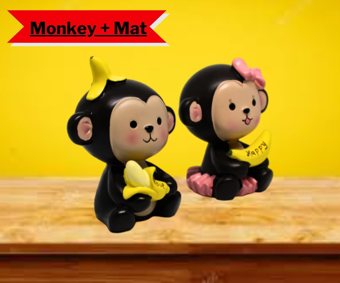 YOURKARTS Cute Couple Universal Anti-Slip Car Dashboard Pad - Multi-Color Sticky Rubber Pad with Superior Grip Technology (Monkey Couple)