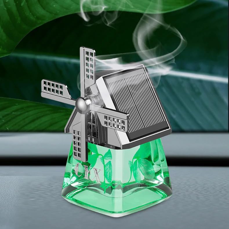 YOURKARTS.COM Automatic Rotation Air Freshener – Solar Powered Car Perfume Diffuser with Racing Wheel & Windmill Design | Rotating Dashboard Fragrance for Car Interior (Windmill)