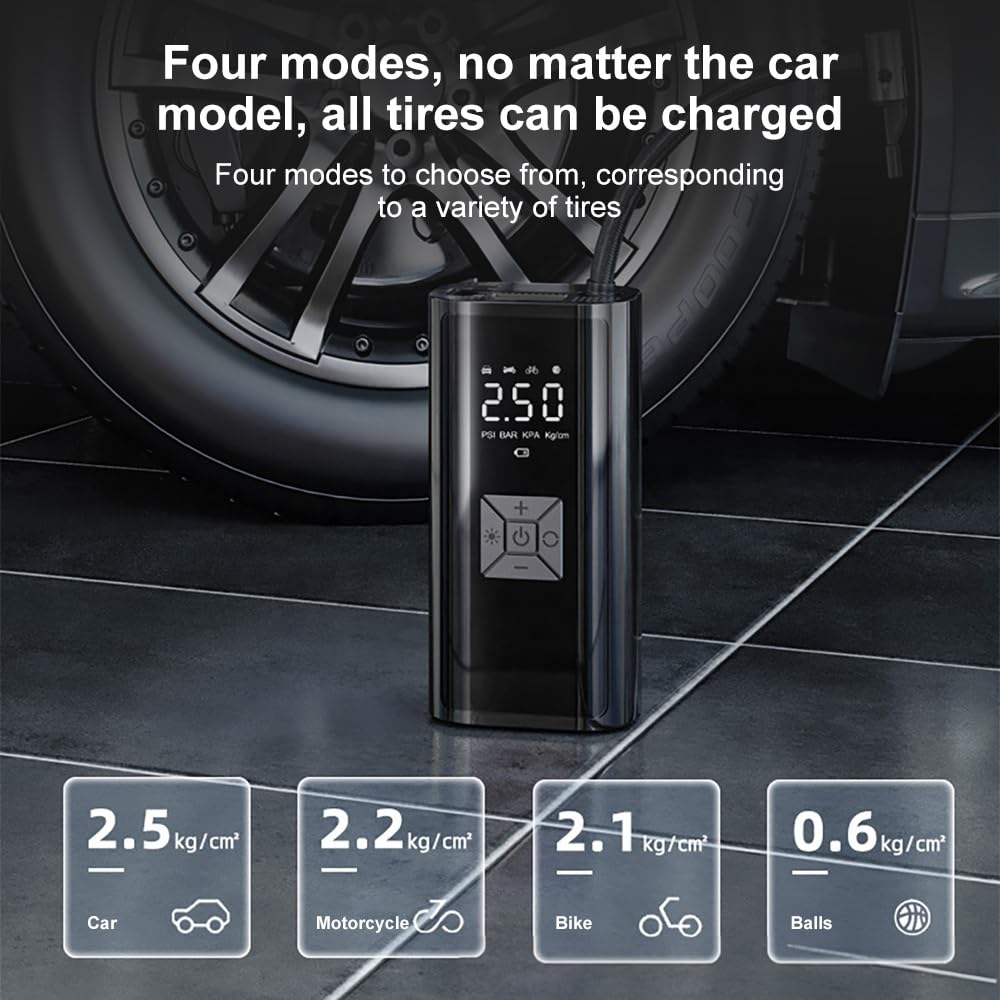 Portable 12V Digital Air Compressor 3900mAh, 150 PSI Car Tyre Inflator with LED Light 90W Power