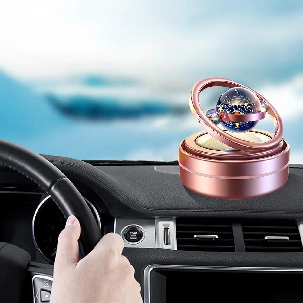 YOURKARTS,COM Car Perfume Diffuser Rotating Solar Air Freshener Double-ring Aromatherapy Diffuser Scent Car Decoration Interior Accessories (Solar Metal 3 Crystal Ring)