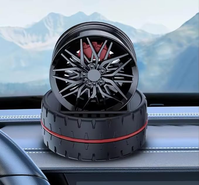 Automatic Rotation Air Freshener-Racing Car Wheels Design, Solar Powered Perfume Tablet (Blue)