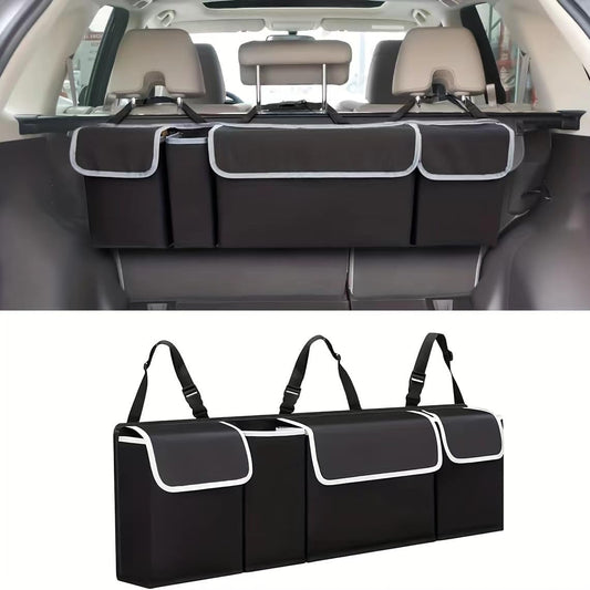 YOURKARTS.COM Car Trunk Organizer with Multiple Storage Pockets, Black, Backseat Hanging Storage Bag, Adjustable Straps, Automotive Interior Organization