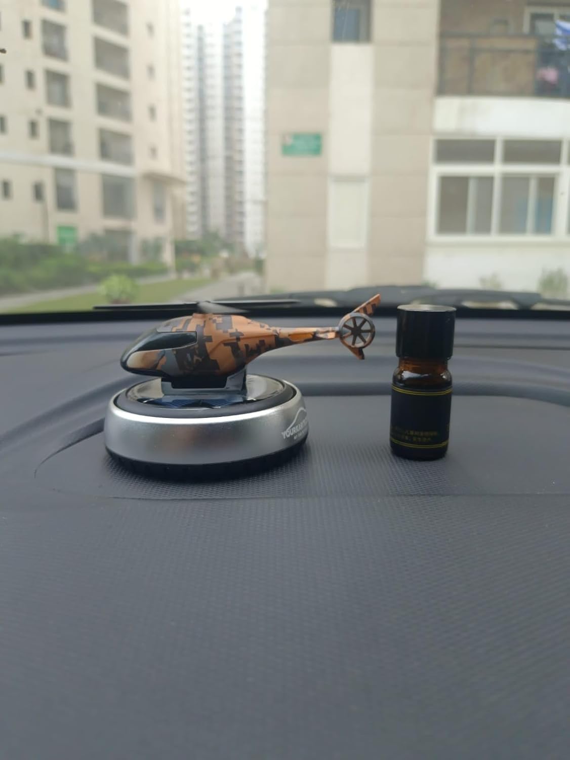 YOURKARTS.COM Helicopter-Shaped Car Air Freshener (Silver) – Solar Powered Essential Oil Diffuser for Car Interiors, Office Table & Home Use car Accessories 2025