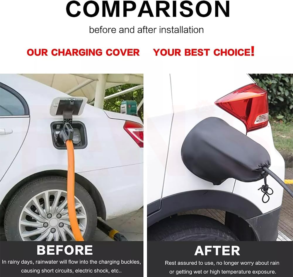 Waterproof EV Charging Port Cover – Magnetic Weatherproof Shield for Outdoor Charging | Protects EV Charging Tram from Rain, Dust & Snow | Universal Fit with Velcro Tight Seal