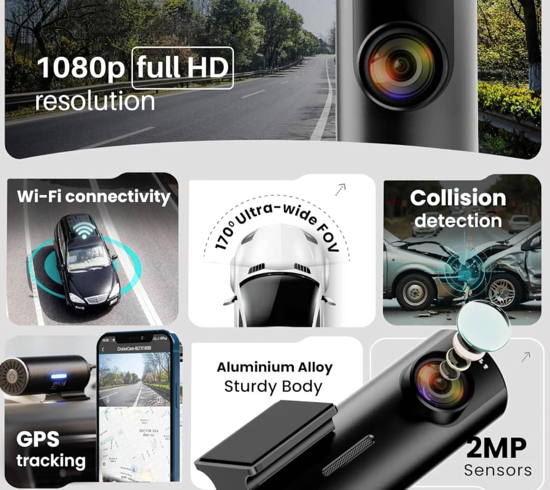 Yourkarts Car Dash Camera|WiFi built in GPS|1080P FHD VIDEO|APP Control|View-170 Degree|Charger Included|Heat Resistant Capicitor|G Sensor|Night vision|loop recording |Expanded 256 GB| 2YEAR WARRANTY