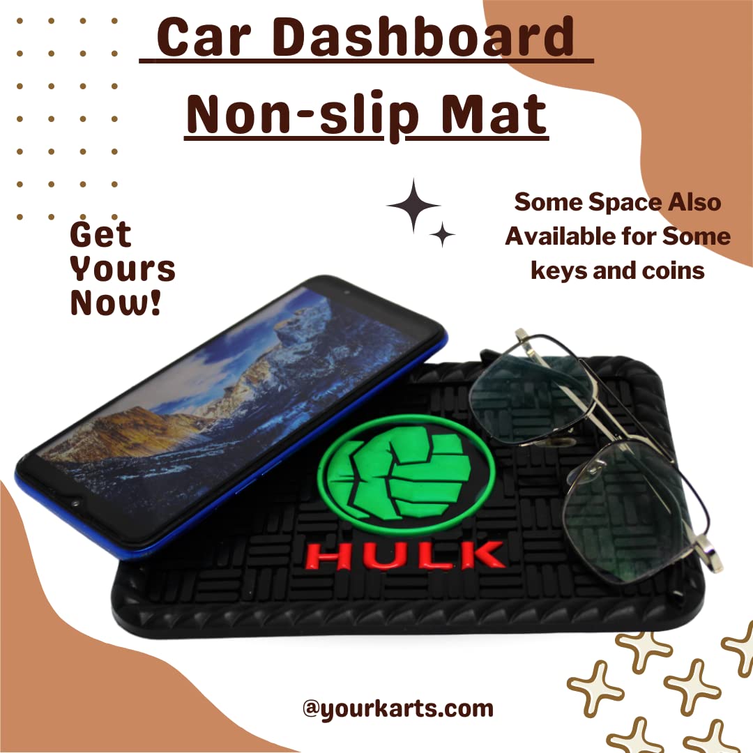 YOURKARTS.COM Secure Grip Non-Slip Car Dashboard Mat – Anti-Skid Pad for Phone, Sunglasses, Keys | Unique Spiritual Decor | car Accessories 2025 (Green Man-HULK)