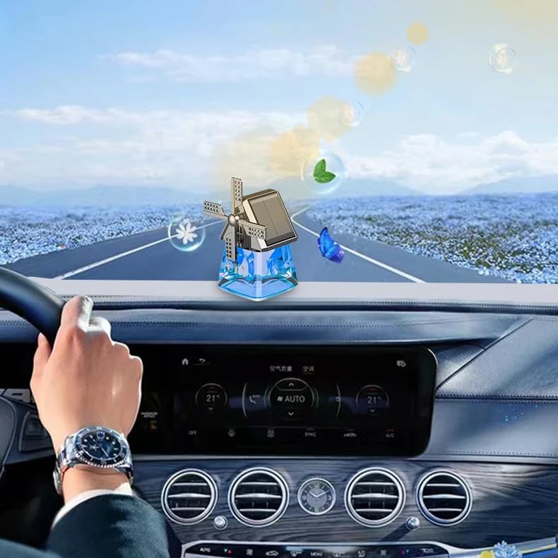 YOURKARTS.COM Automatic Rotation Air Freshener – Solar Powered Car Perfume Diffuser with Racing Wheel & Windmill Design | Rotating Dashboard Fragrance for Car Interior (Windmill)
