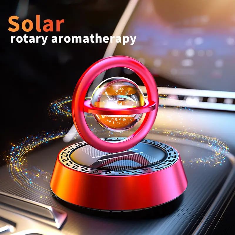 YOURKARTS.COM Car Perfume Diffuser Rotating Solar Air Freshener Double-ring Aromatherapy Diffuser Scent Car Decoration Interior Accessories (Solar Metal Vertical Ring)