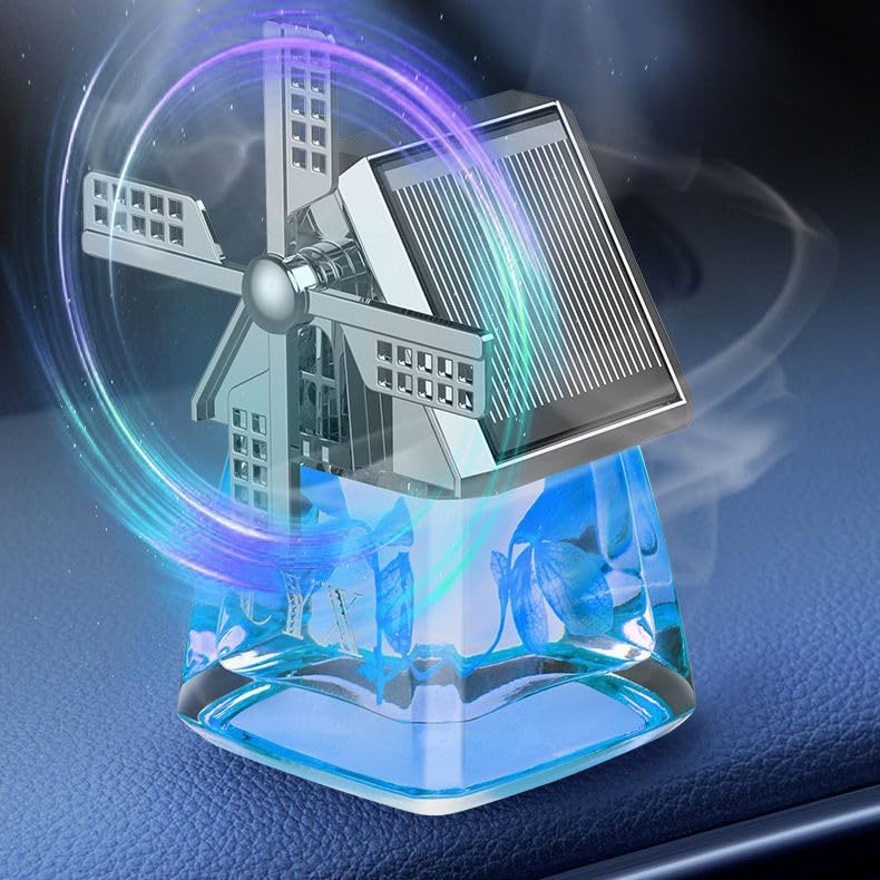 YOURKARTS.COM Automatic Rotation Air Freshener – Solar Powered Car Perfume Diffuser with Racing Wheel & Windmill Design | Rotating Dashboard Fragrance for Car Interior (Windmill)