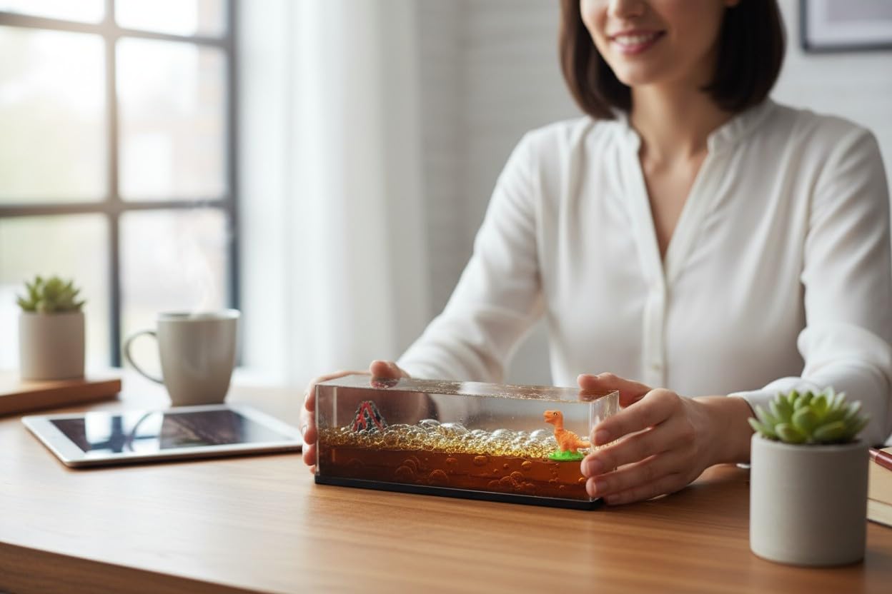 YOURKARTS.COM Car Interior Creative Dashboard Decoration Floating Water Dinosaur with Lava Ornament for Car Interior | Home | Office Decoration (Dinosaur with Lava)