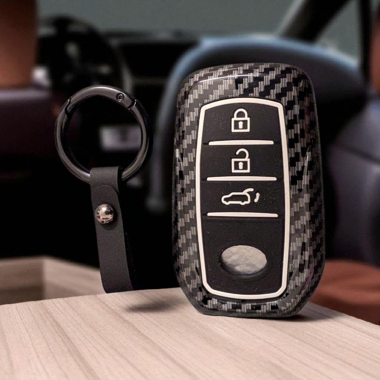 YOURKARTS.COM Car Key Cover ABS Carbon Case Anti-Break Key Shell Compatible for Toyota Fortuner | Hilux | Innova Crysta | Fortuner Legender | Innova HyCross | Land Cruiser Smart Key (Carbon Strip)