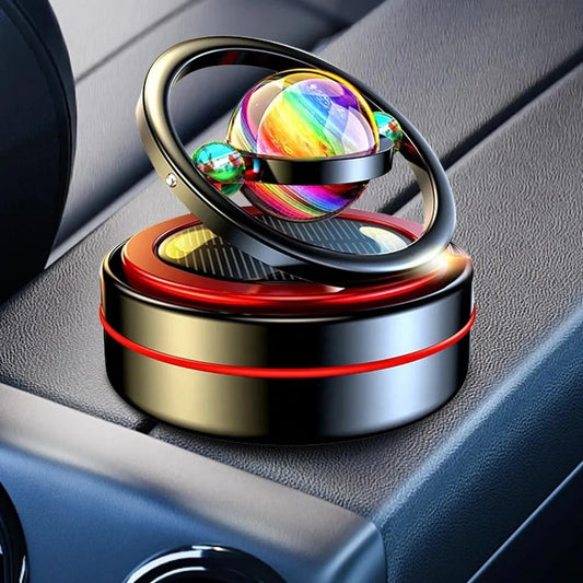 YOURKARTS,COM Car Perfume Diffuser Rotating Solar Air Freshener Double-ring Aromatherapy Diffuser Scent Car Decoration Interior Accessories (Solar Metal 3 Crystal Ring)