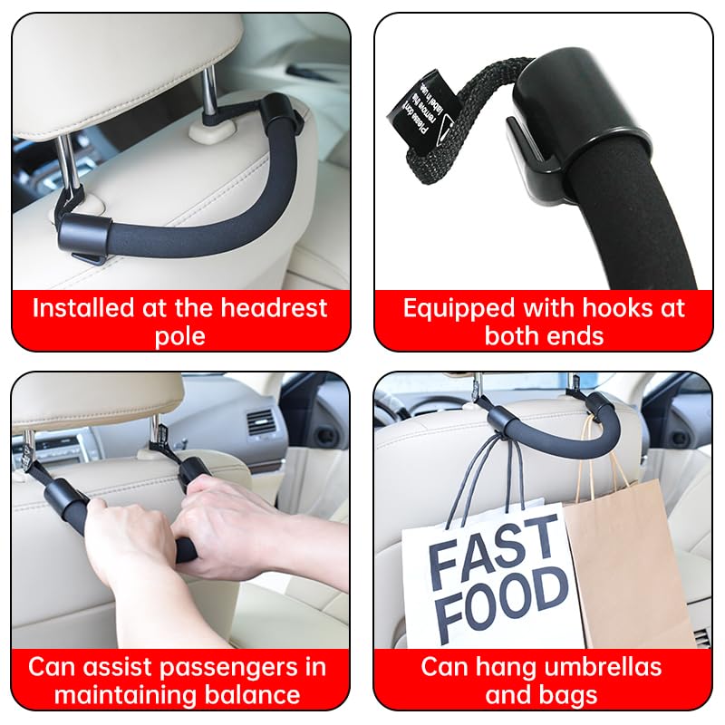 YOURKARTS.COM Car Back Seat Safety Support Handle | Headrest Mounted Grip Bar for Elderly, Kids & Passengers | Anti-Slip Soft Foam Assist Handle for Easy Entry & Exit