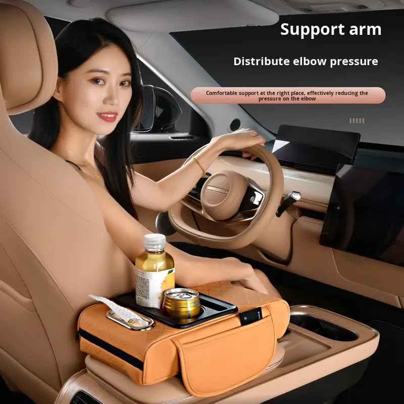 Car Armrest Cushion Pad Phone Slot with Cup Holder, Center Console Pad Multipurpose Universal Fit for Cars