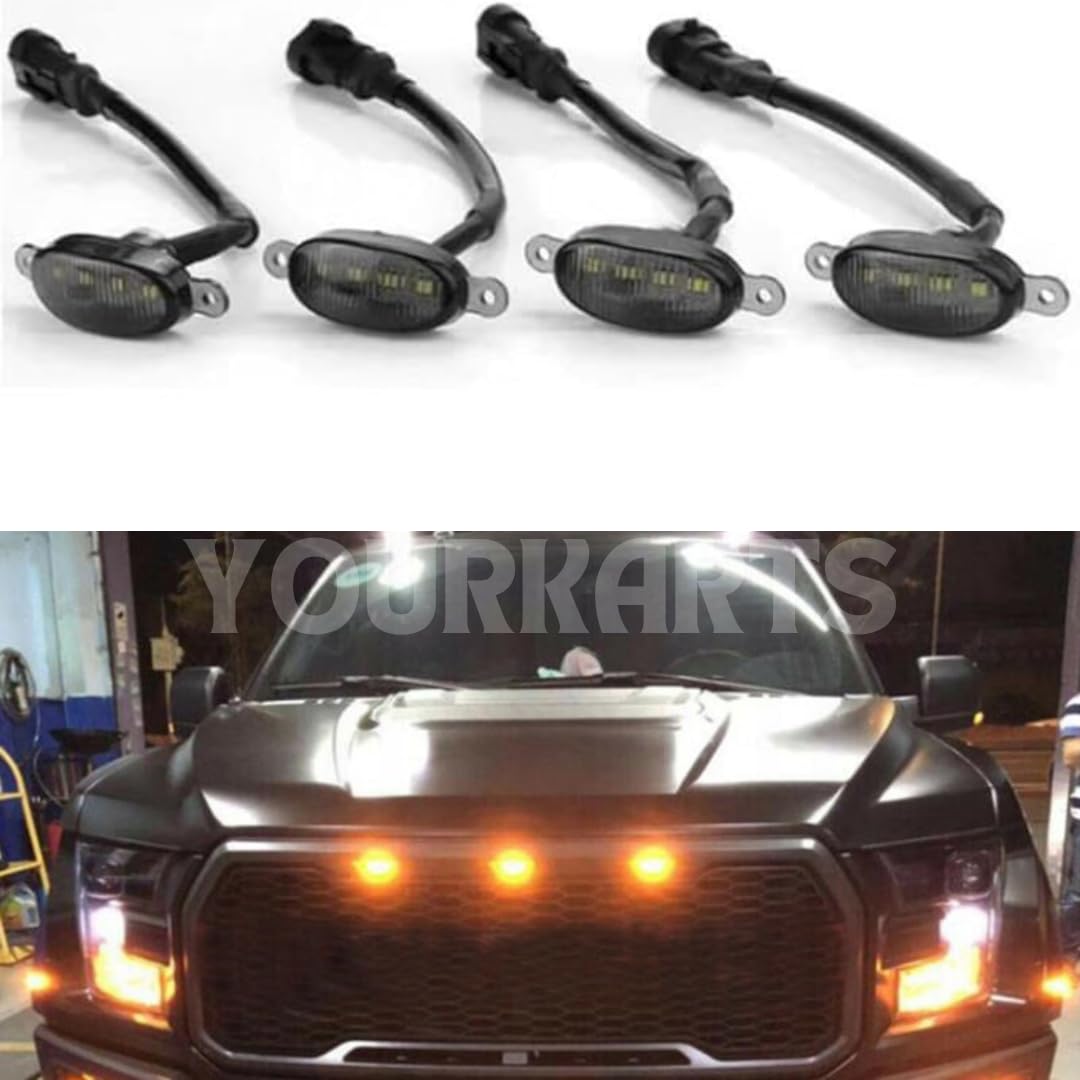 YOURKARTS.COM 4 Pieces Smoked LED Lens Front Grille Running Light universal for car