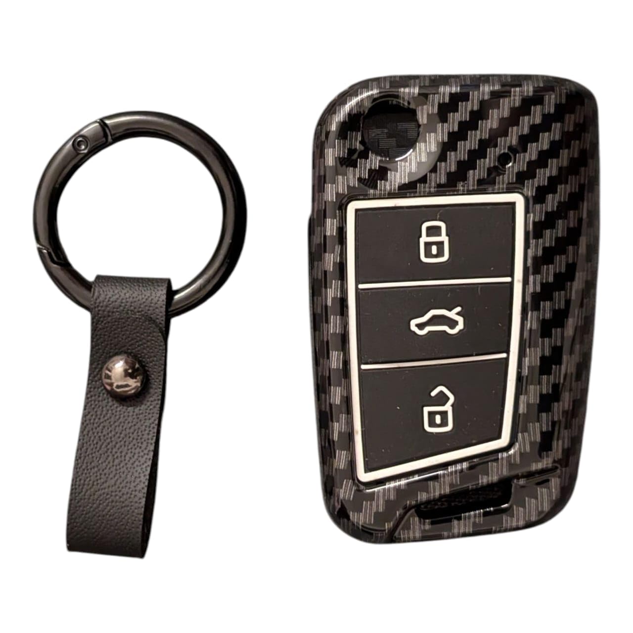 YOURKARTS.COM Car Key Cover Premium Carbon Pro Design – Hard Case Anti-Break Key Shell Compatible with VW Car Keys | Sporty Look Smart Key Protector | car Accessories 2025 (Carbon Strip)