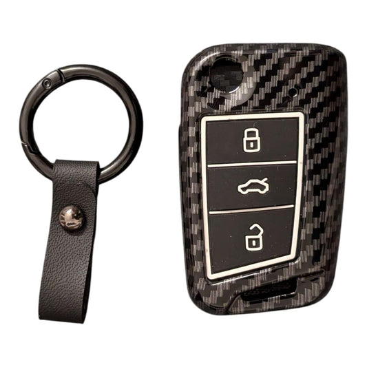 YOURKARTS.COM Car Key Cover Premium Carbon Pro Design – Hard Case Anti-Break Key Shell Compatible with VW Car Keys | Sporty Look Smart Key Protector | car Accessories 2025 (Carbon Strip)