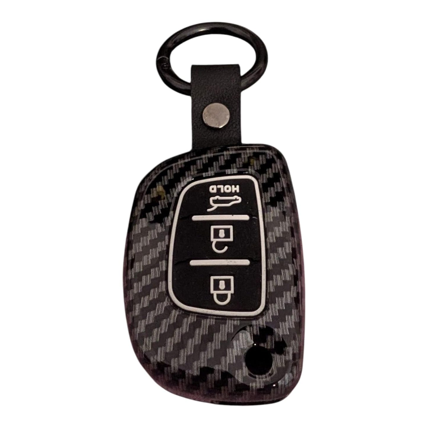 YOURKARTS.COM Car Key Cover Premium Carbon A+ Design – Compatible with Hyundai Grand i10 NIOS, Venue, i20, Aura, Creta 3 Button Smart Key Cover with Keychain Flip Key Shell (Carbon Strip)