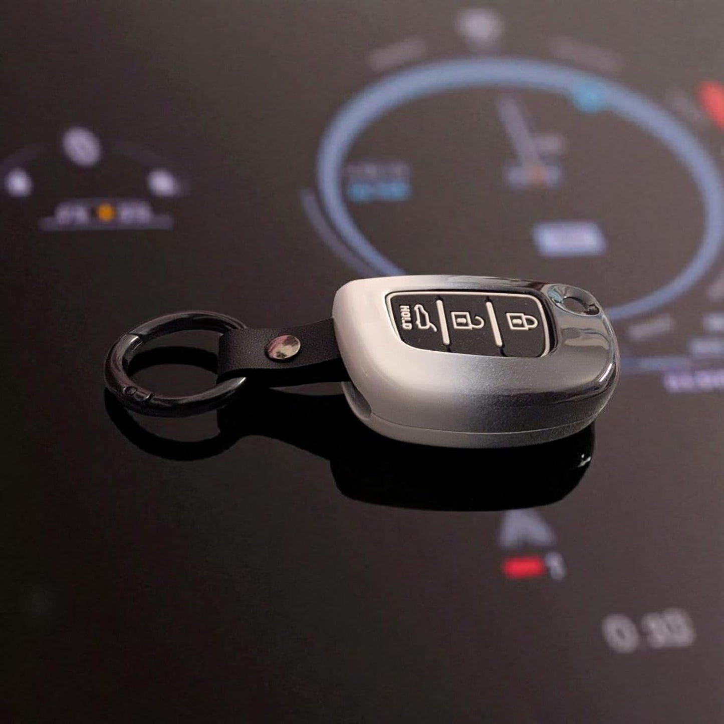 YOURKARTS.COM Car Key Cover Premium Carbon A+ Design – Compatible with Hyundai Grand i10 NIOS, Venue, i20, Aura, Creta 3 Button Smart Key Cover with Keychain Flip Key Shell (Shade)