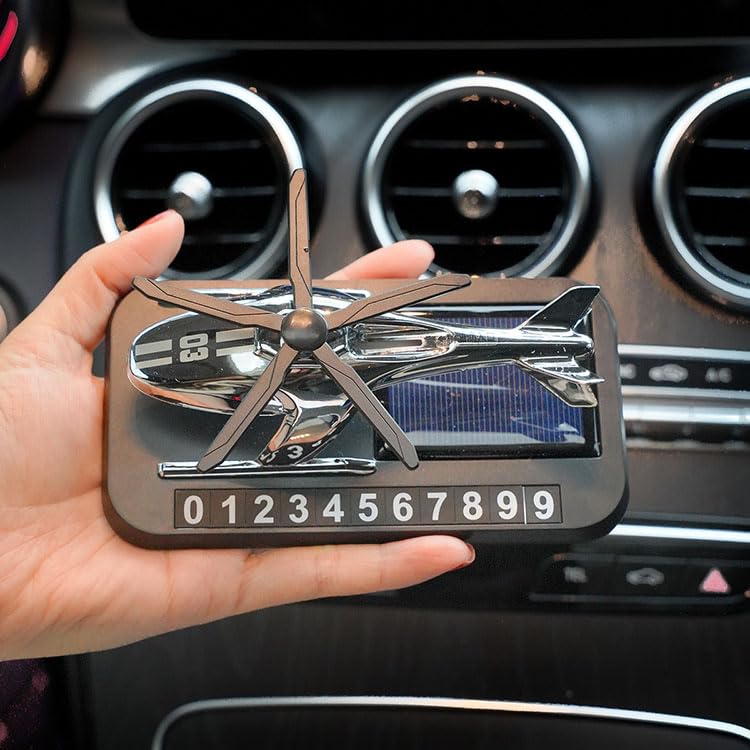 YOURKARTS.COM Solar Car Perfume Diffuser – Aircraft Design Metal Body with Rotating Wing, Solar-Powered Aromatherapy & Car Decoration – Long-Lasting Car Fragrance | car accessories 2025 (Silver)