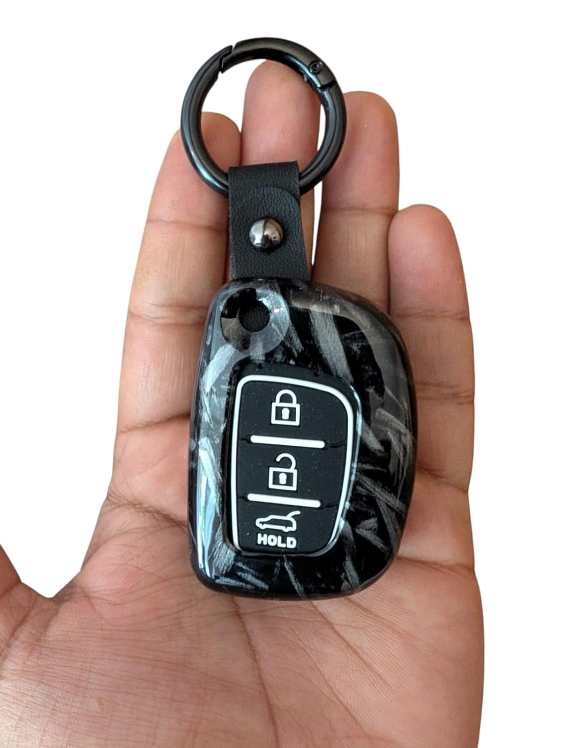 YOURKARTS.COM Car Key Cover Premium Carbon A+ Design – Compatible with Hyundai Grand i10 NIOS, Venue, i20, Aura, Creta 3 Button Smart Keycover with Keychain Flip Key Shell Case Holder Protector