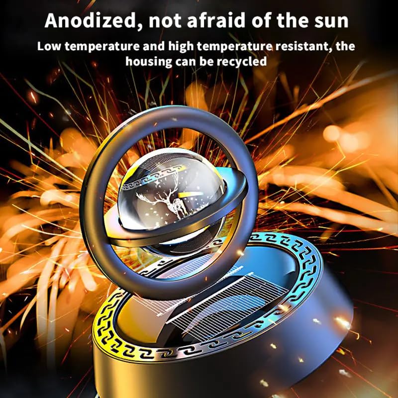 YOURKARTS.COM Car Perfume Diffuser Rotating Solar Air Freshener Double-ring Aromatherapy Diffuser Scent Car Decoration Interior Accessories (Solar Metal Vertical Ring)