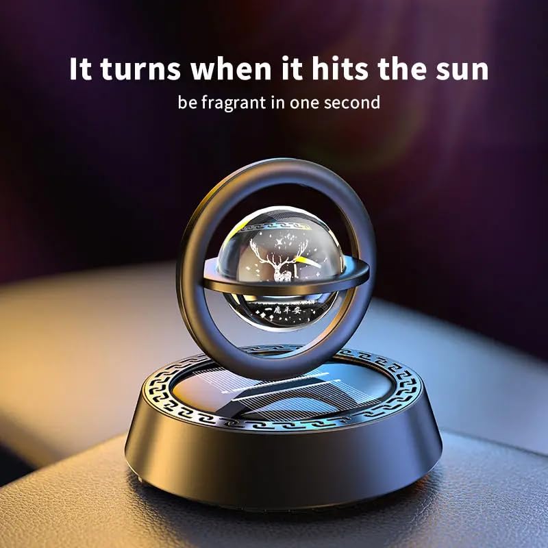 YOURKARTS.COM Car Perfume Diffuser Rotating Solar Air Freshener Double-ring Aromatherapy Diffuser Scent Car Decoration Interior Accessories (Solar Metal Vertical Ring)