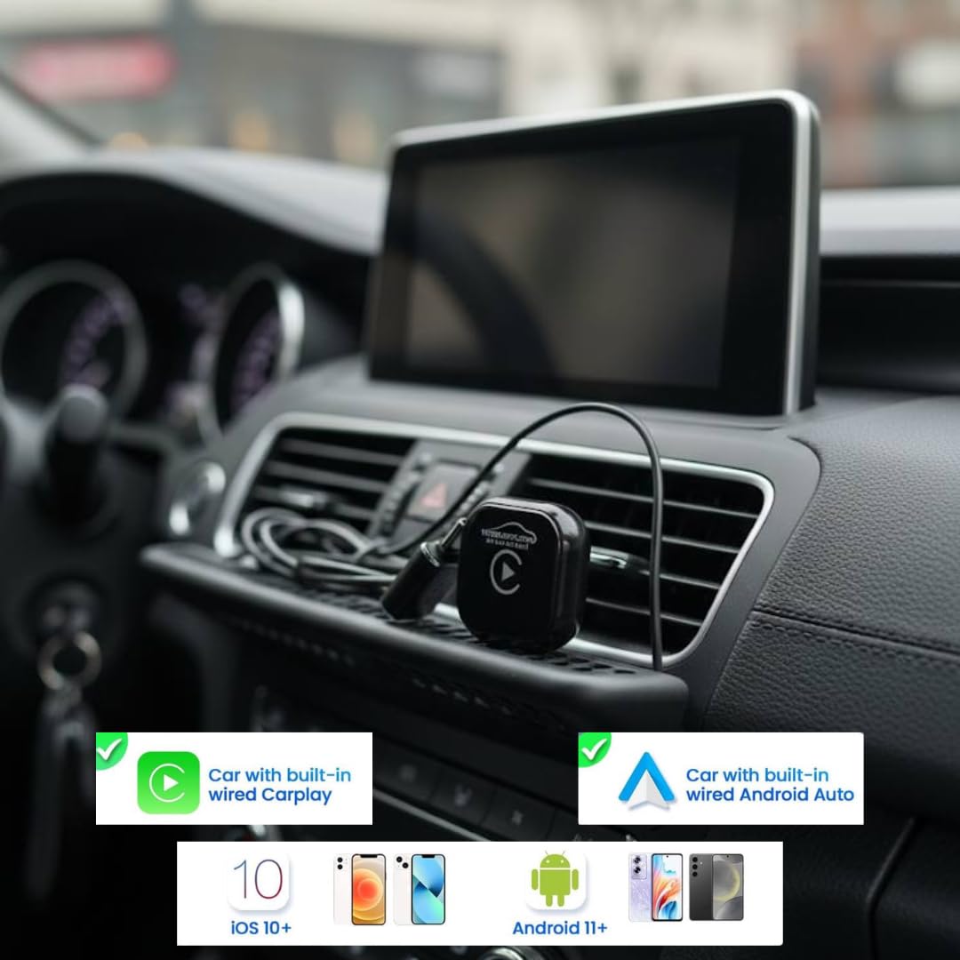 YOURKARTS.COM Adapter Wireless CarPlay & Android Auto Smart Car AI Box | Converts OEM Wired CarPlay to Wireless | Plug & Play, Fast Connection, Stable Performance