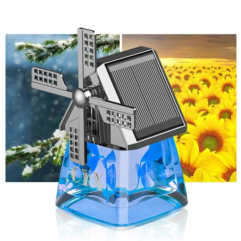 YOURKARTS.COM Automatic Rotation Air Freshener – Solar Powered Car Perfume Diffuser with Racing Wheel & Windmill Design | Rotating Dashboard Fragrance for Car Interior (Windmill)