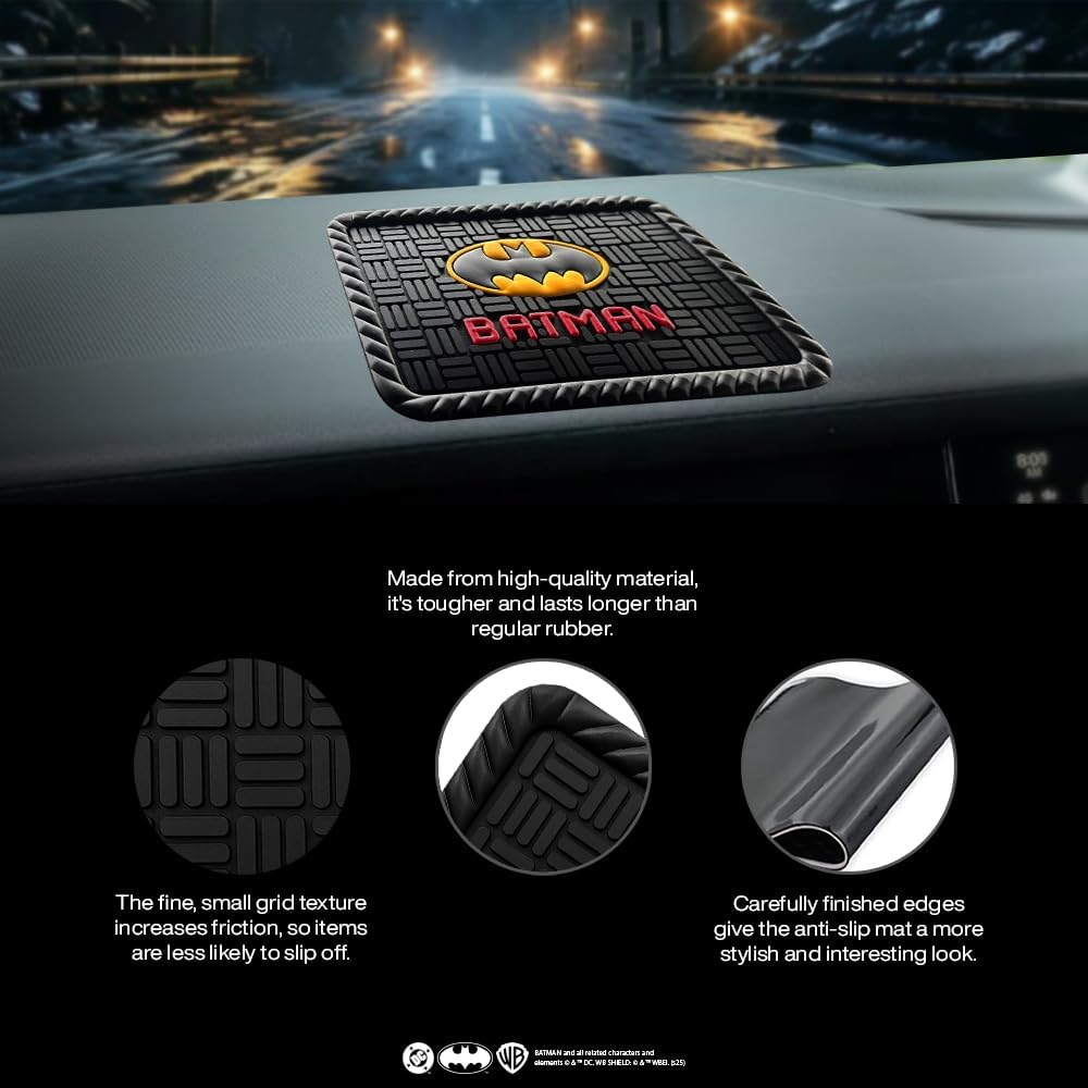 YOURKARTS.COM Secure Grip Non-Slip Car Dashboard Mat – Anti-Skid Pad for Phone, Sunglasses, Keys | Unique Spiritual Decor | car Accessories 2025 (Batman)