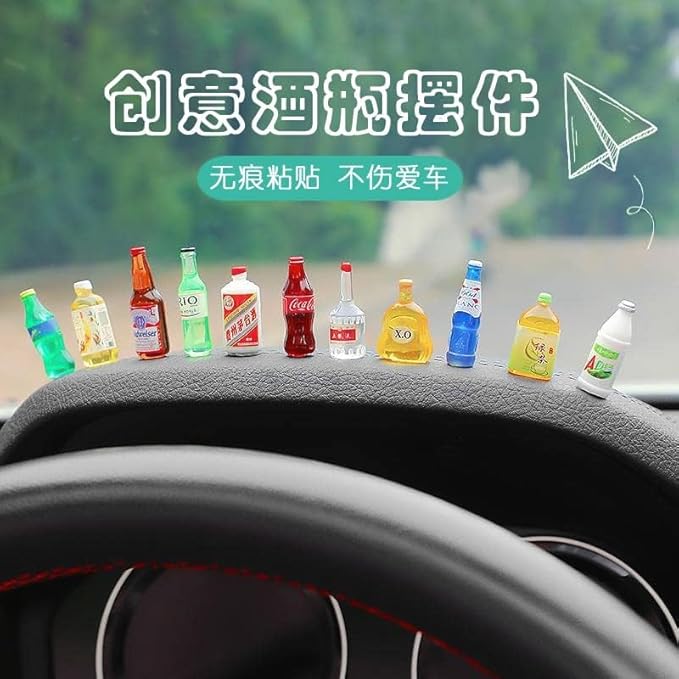 Yourkarts mini bottle showpiece set of 10 for car dashboard,Office Desk, Home Décor, Unique Decoration for Car Interiors